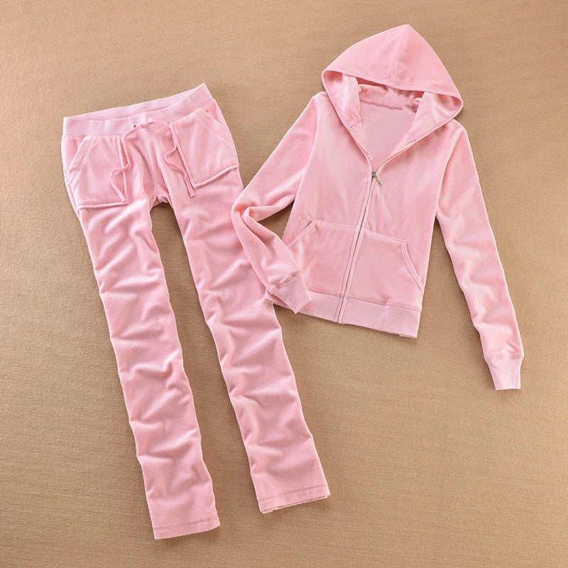 Velvet Tracksuit for Women 2025 Women's Hooded Jacket and Pants Suit Two Piece Set Women's Outfit