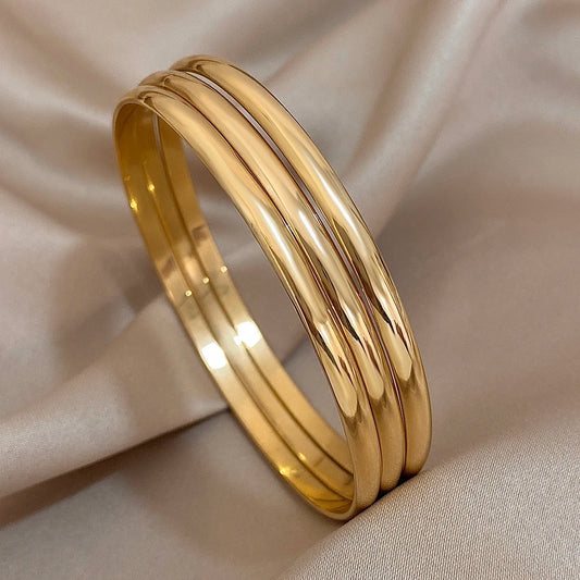 3pcs/set Glossy Curved Gold Color Bangles Bracelets for Women Men Stainless Steel Simple Bangles Classic Jewelry Set