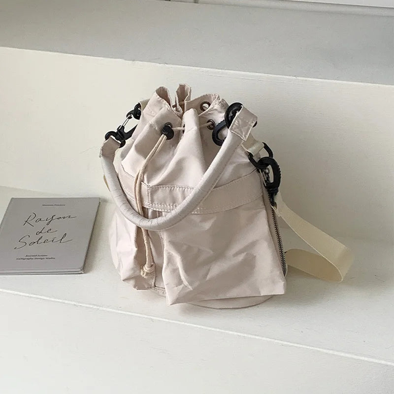 Women Tote Bag Shoulder Bag Nylon Waterproof Large Capacity Handbag Drawstring Crossbody Bag
