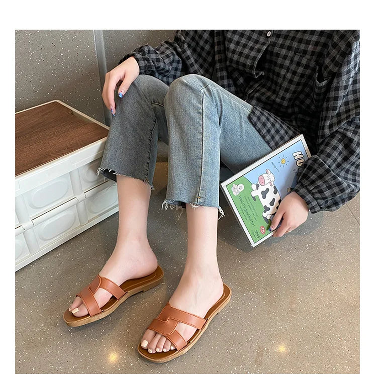 Women's Summer Slides Sandals - Cross Band Design, Ultra Soft Anti-Slip Sole, Lightweight House Slippers for Women, Beach Walkin