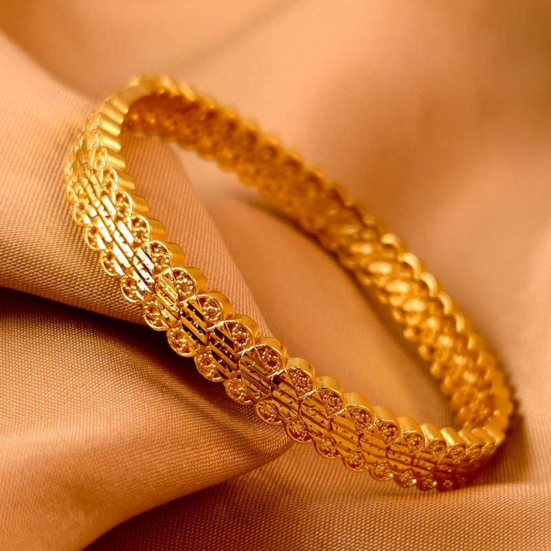 Dubai Gold Plated 24K Bangles for Women Jewelry Exaggerated Style Bracelets Banquet Party Bijoux Nigeria Wedding