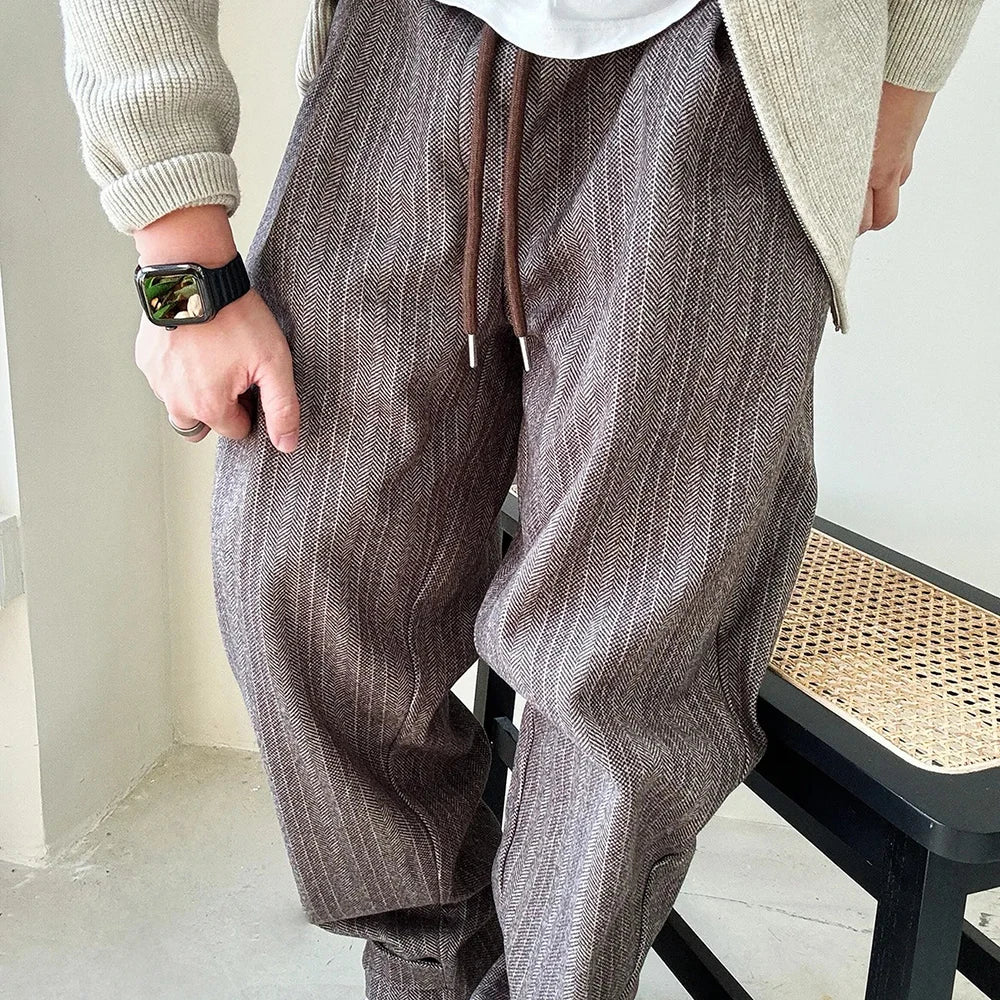 Mens Pants Casual Acrylic Pants Autumn Streetwear Fashion Personality Versatile Trend Comfort Wide-Leg Pants Men'S Clothing