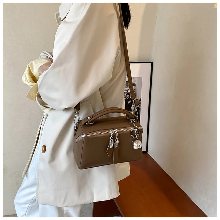 Classic Black Square Handbags for Women Autumn New Versatile Small Single Shoulder Crossbody Bags with Elegant Ball Pendant