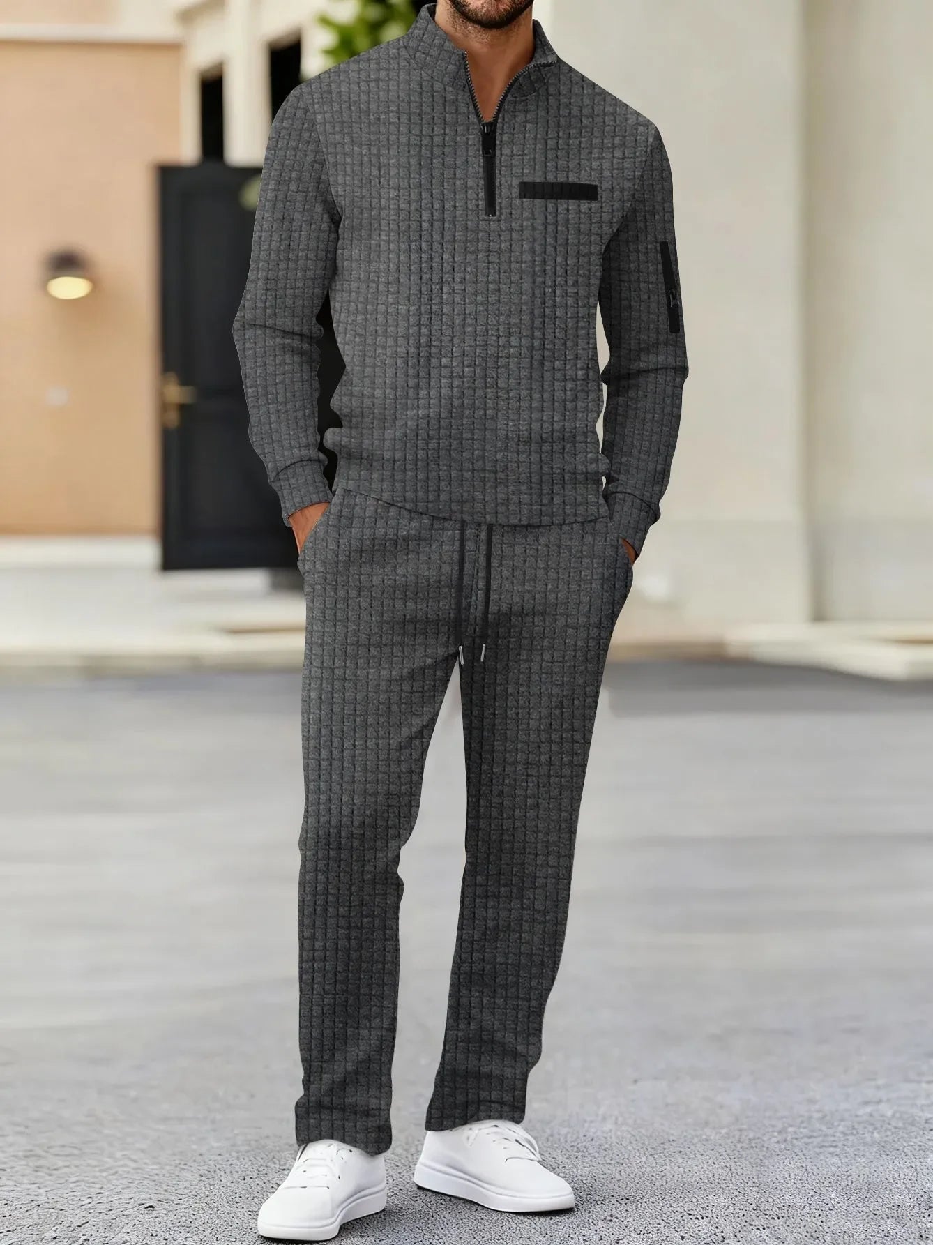 Men's Checkered Polo Shirt & Pants Set 2 Piece Tracksuit for Golf Sports Casual Wear Activewear Men's Leisure Sports Suit