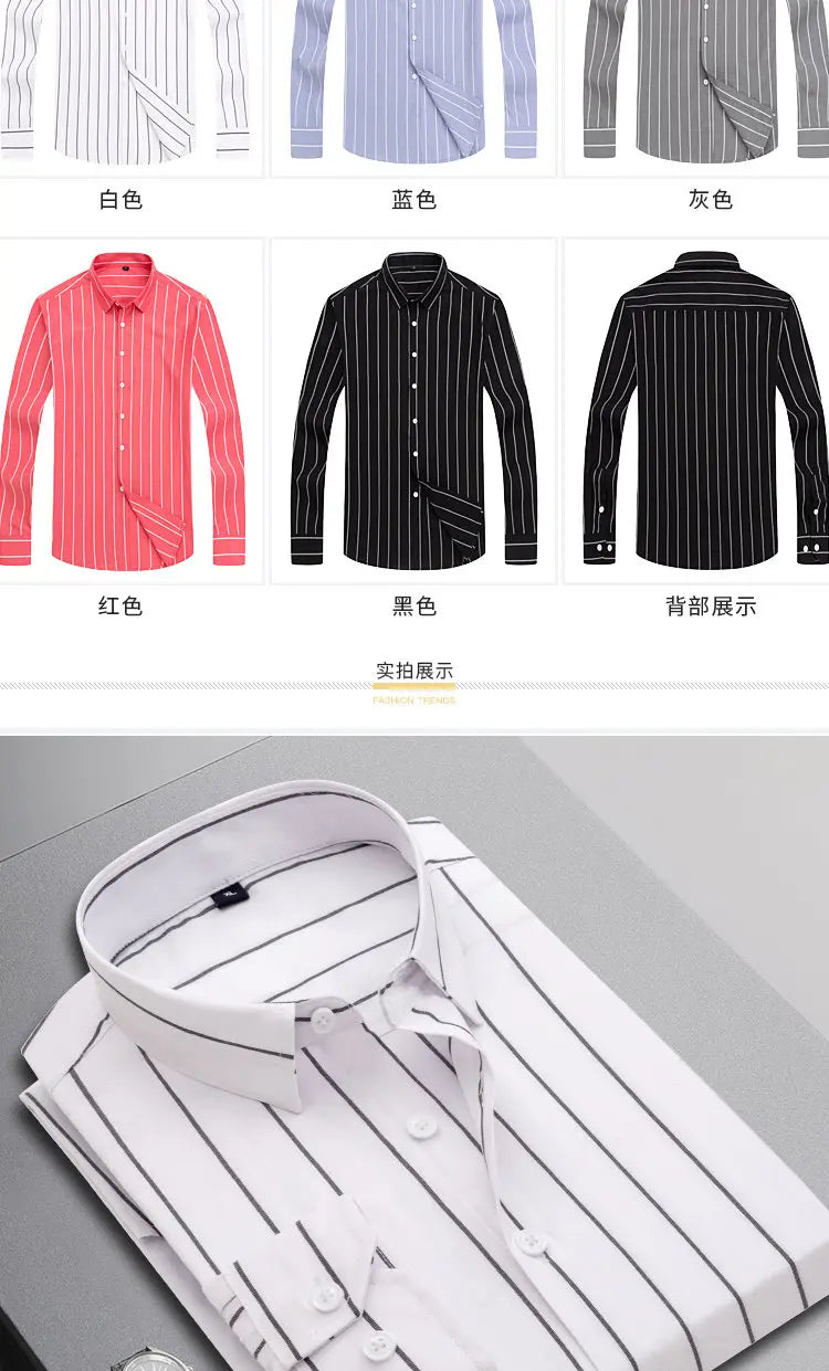 2025 Men's Long-Sleeved Striped Shirt Autumn Youth Business High-Quality Fashionable Cool Versatile Trendy Business Casual