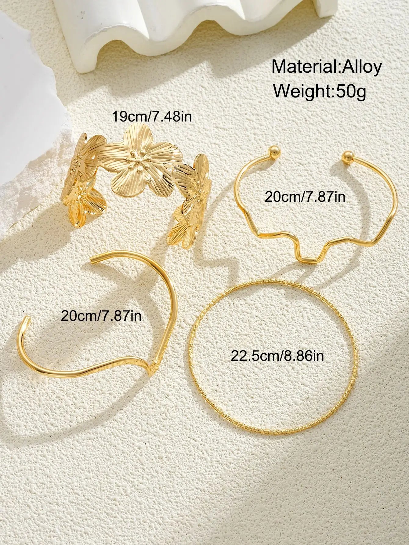 4pcs European & American Fashion Elegant Floral Line Bangles - Creative Gold Eco-Friendly Iron Minimalist Bracelets for Women