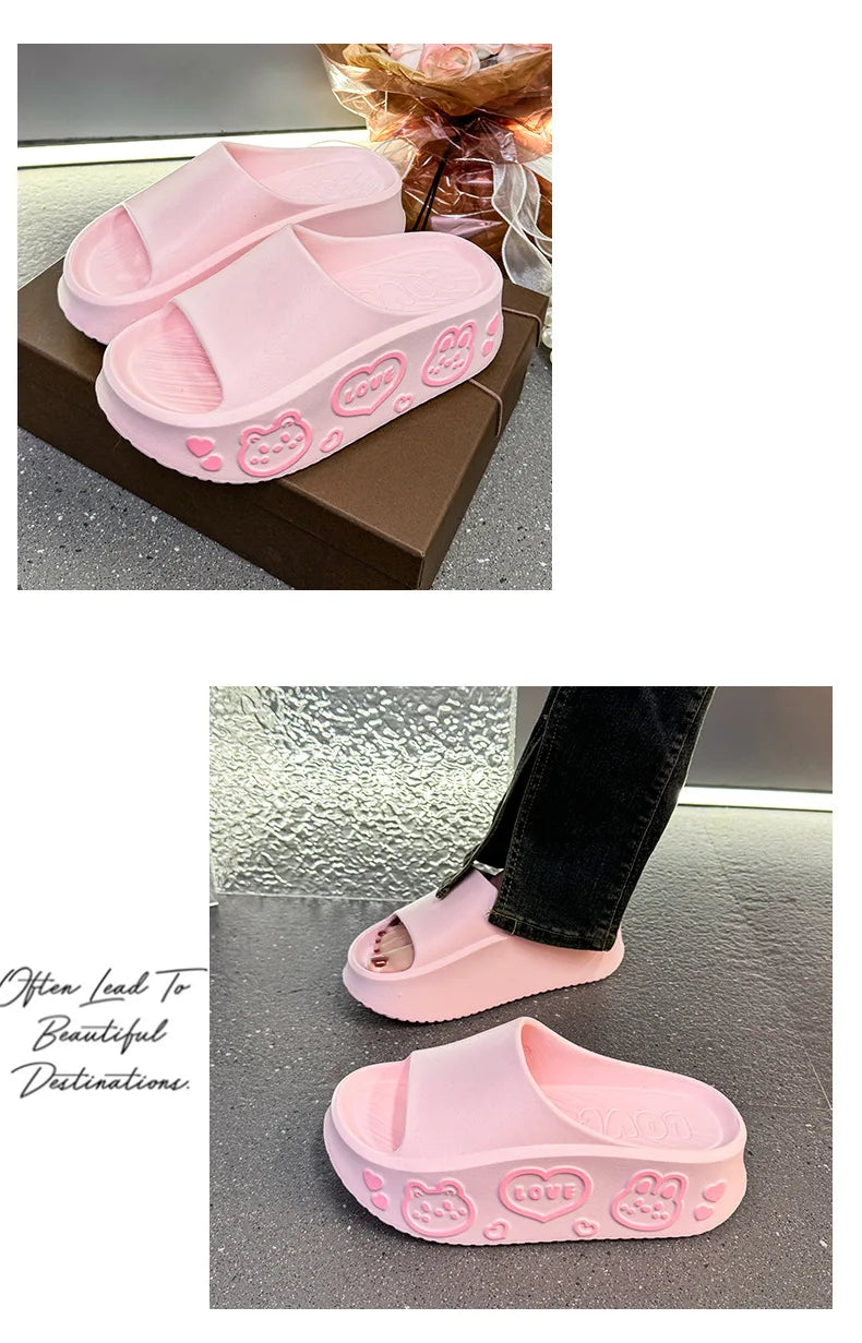 EVA Thick-soled Slippers for Women Outdoor Fashion Print Wedge Platform Slides Woman Sandals 2025 Non-Slip Soft Sole Beach Shoes