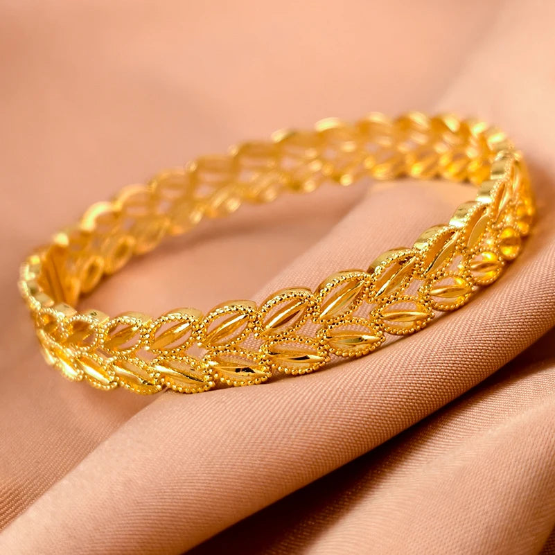 Dubai Gold Plated 24K Bangles for Women Jewelry Exaggerated Style Bracelets Banquet Party Bijoux Nigeria Wedding