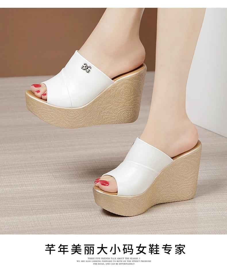 2024 Designer Summer Ladies Slippers New Fashion Thick Sole Wedge Women's Sandals High Heel Sandal Open Toe Fish Mouth Shoes
