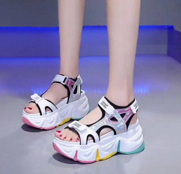 New Women Summer Wedge Sandals Transparent PVC Crystal Chunky Platform Shoes Woman Rainbow Thick Bottom Sandalias