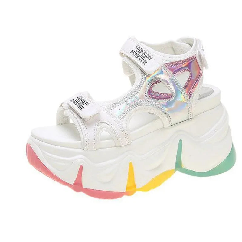New Women Summer Wedge Sandals Transparent PVC Crystal Chunky Platform Shoes Woman Rainbow Thick Bottom Sandalias