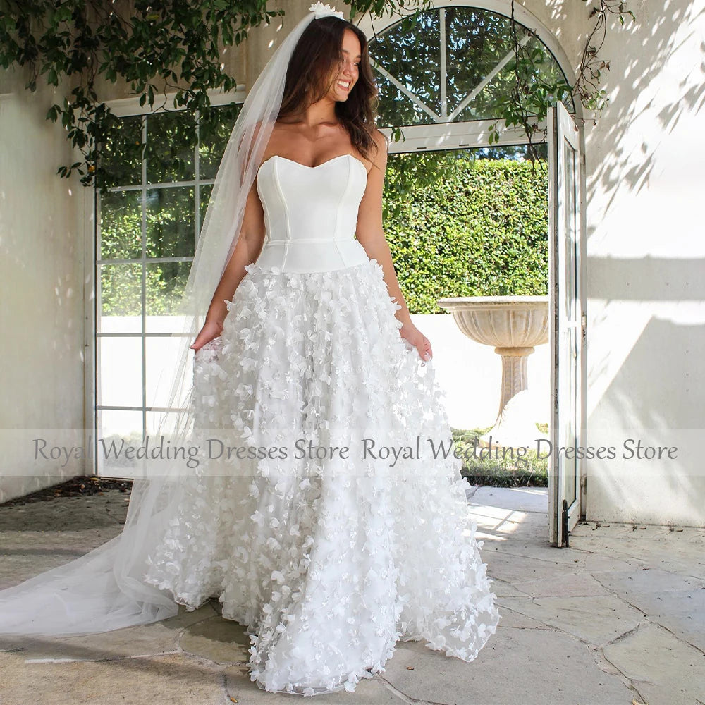 Luxury Wedding Dresses for Women 2024 A Line V Neck White Lace Wedding Gown Long Backless Sleeveless Flower Elegant Bridal Dress