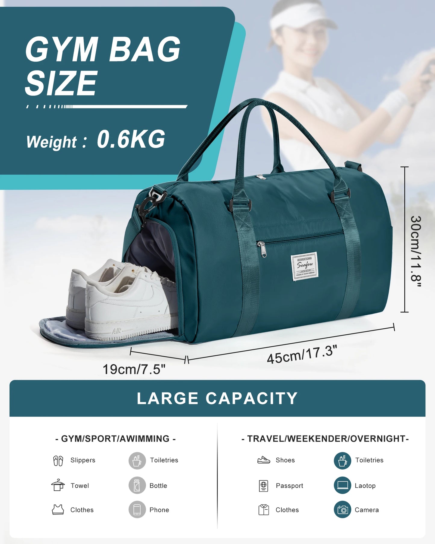 Hand Pockets Lady Weekender Bag Travel Canvas Bag, Weekend Nightlife Bag, Women Men Sports Fitness Bag，Hospital Delivery Bag