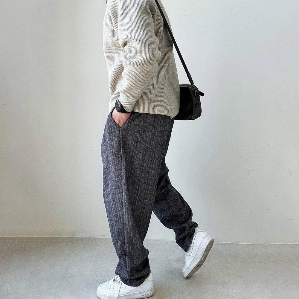 Mens Pants Casual Acrylic Pants Autumn Streetwear Fashion Personality Versatile Trend Comfort Wide-Leg Pants Men'S Clothing