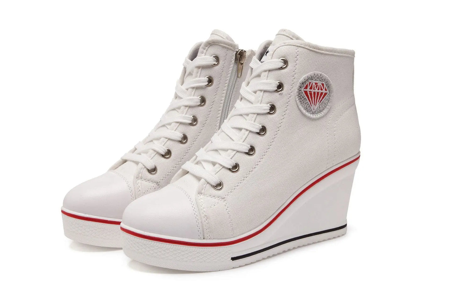 Wedge Heel Casual Shoes for Women New Canvas Shoes Side Zipper High Heel Lace Up Shoes Woman's Heightening Platform Sneakers