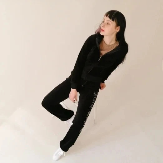 2 Pieces of Women's Outfit 2025 Fall Winter Women's Tracksuit Crystal Hoodies and Pant Sets Y2K Velvet Tracksuit