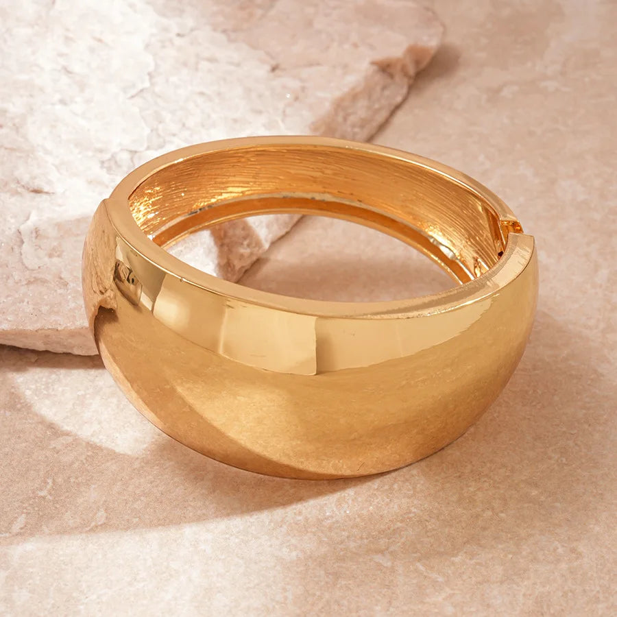 Golden Rock Geometric Metal Wide Open Bangles Statement Large Spring Cuff Bracelets Unisex Massive Party Jewelry Gifts New F