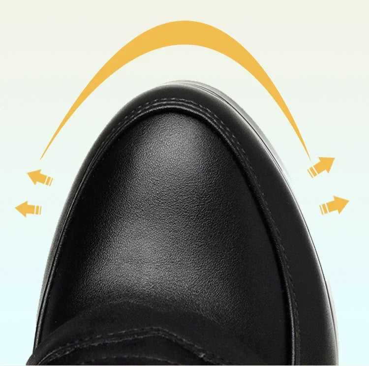 High Heels for Women 2025 Spring Slip on Pointed Toe Platform Heels Chunky Loafers Woman Black PU Leather Uniform College Shoes