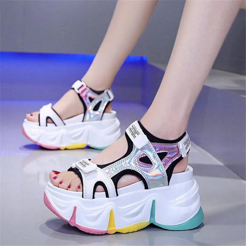 New Women Summer Wedge Sandals Transparent PVC Crystal Chunky Platform Shoes Woman Rainbow Thick Bottom Sandalias