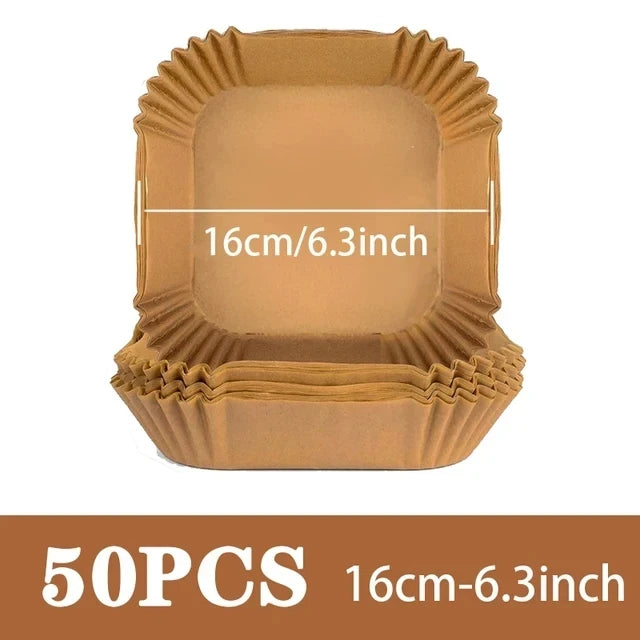 50pcs/set Air Fryer Papers Disposable Oil-proof Water-proof Liners Non-Stick Mats Baking Paper Trays Kitchen Cooking Accessories