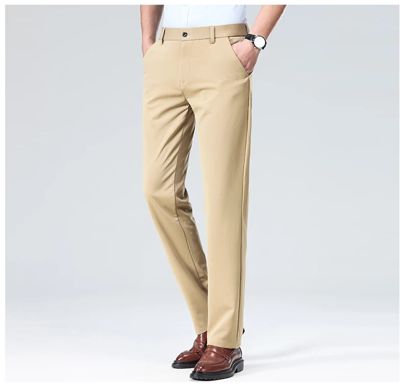 Men Suit Pants Light Thin Elastic Slim Fit Dress Pants Business Solid Casual Straight Leg Trouser Men Clothing Oversize 29-42