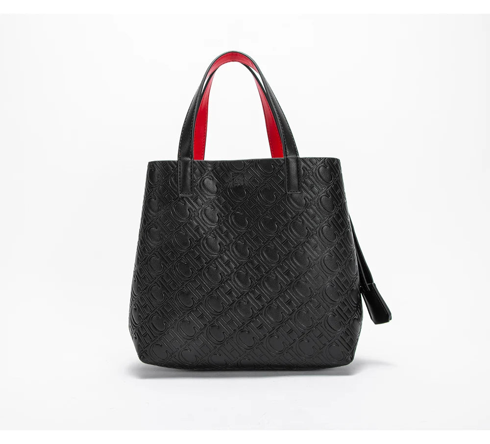 Women's Shoulder Bag New Black Embossed Handbag Dual Use Commuter Wallet