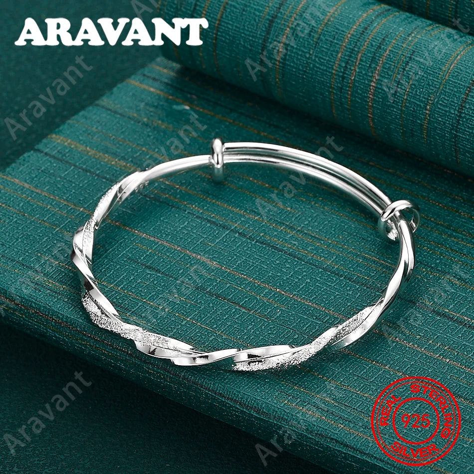925 Sterling Silver Adjustable Bangle, A Fresh And Elegant Design For Women, Perfect For Engagement Jewelry.