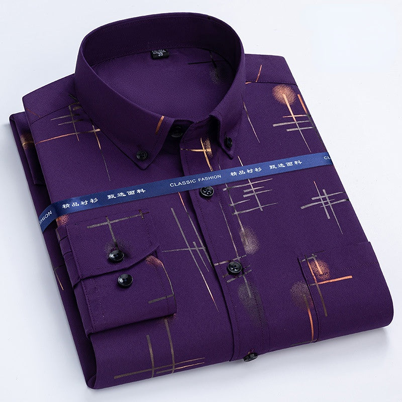 Men's Dress Shirts Spring Autumn Latest Hot Sale Non-iron Anti-wrinkle Business Casual Print Thin Plaid Slim Fit chemise homme