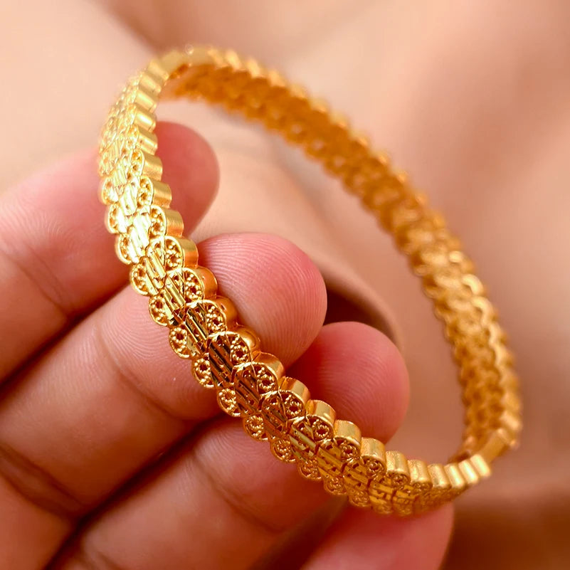 Dubai Gold Plated 24K Bangles for Women Jewelry Exaggerated Style Bracelets Banquet Party Bijoux Nigeria Wedding
