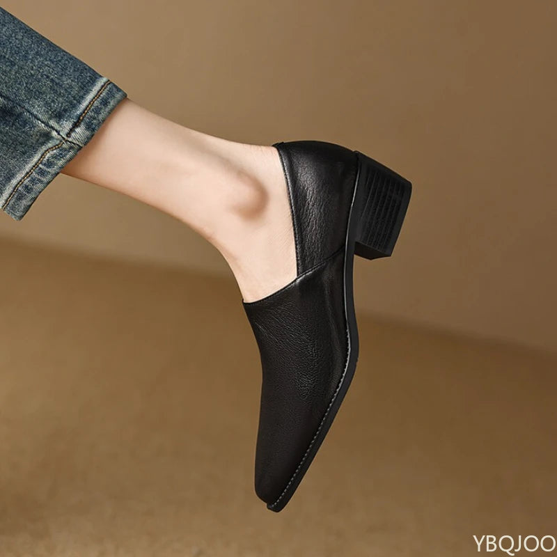 Fashionable versatile mid heeled women's thick heeled women's shoes spring new style pointed elegant simple women's shoes