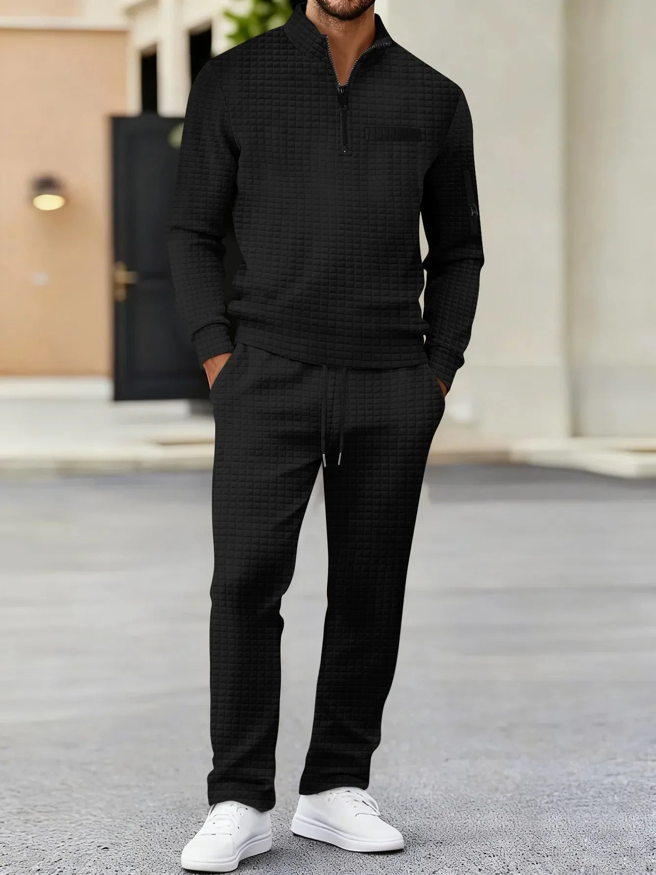 Men's Checkered Polo Shirt & Pants Set 2 Piece Tracksuit for Golf Sports Casual Wear Activewear Men's Leisure Sports Suit