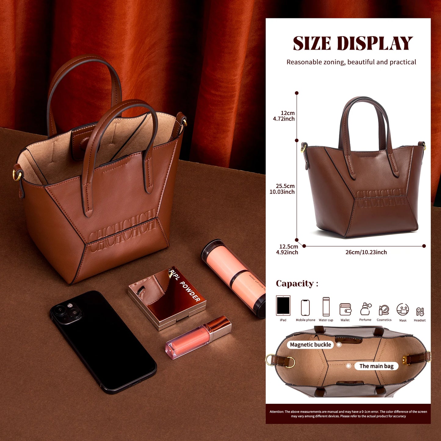 Fashion Women's Large Capacity Handbag 2025 Autumn New Multi Functional Solid Color Women's Shoulder Bag
