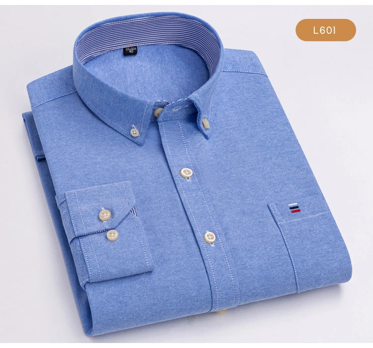 Men's Oxford Long Sleeve Shirt 100% Cotton Wrinkle Resistant & Breathable, Solid Plaid Striped Comfort Casual Button-down Shirts