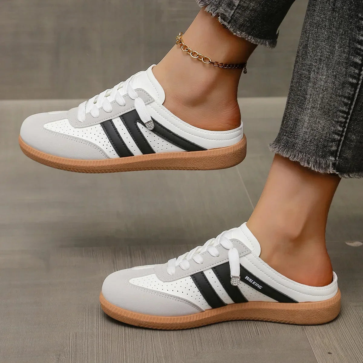 Women Mules Shoes Sports Round Toe Flat Female Footwear Casual Sneakers Clogs Platform Summer Slip on Creeper Baotou Slippers