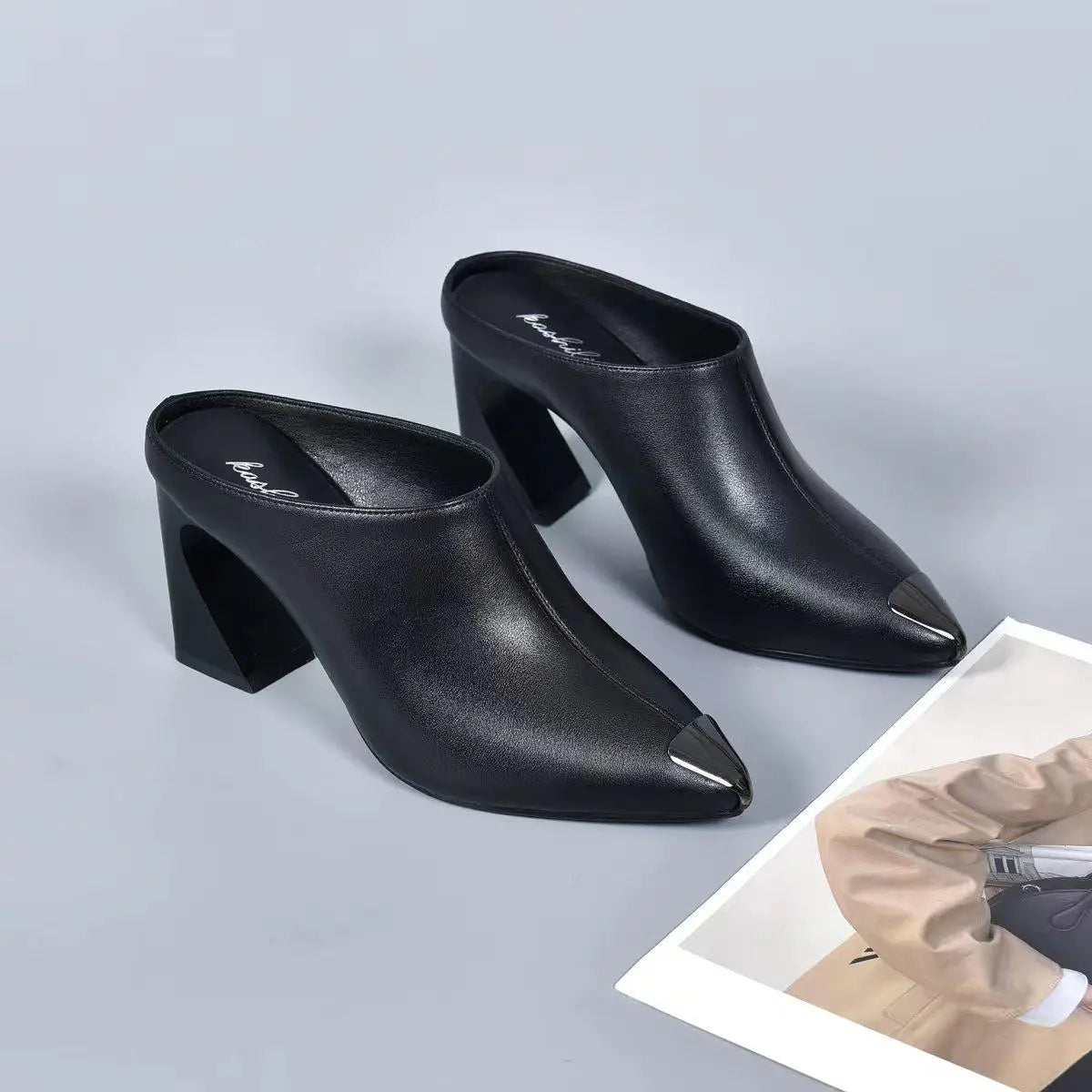 Sandalias Summer 20235 New Women Slipper High Heel Sandal Shoes Ladies Solid Casual PU Leather Slides Pumps Women Heels Shoes