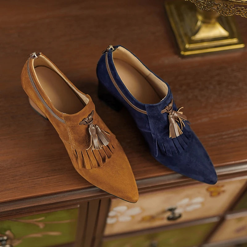 2025 Spring Women Shoes Pointed Toe Chunky Heel Women Pumps Sheep Suede High Heels Belt Buckle Shoes for Women zapatos de mujer