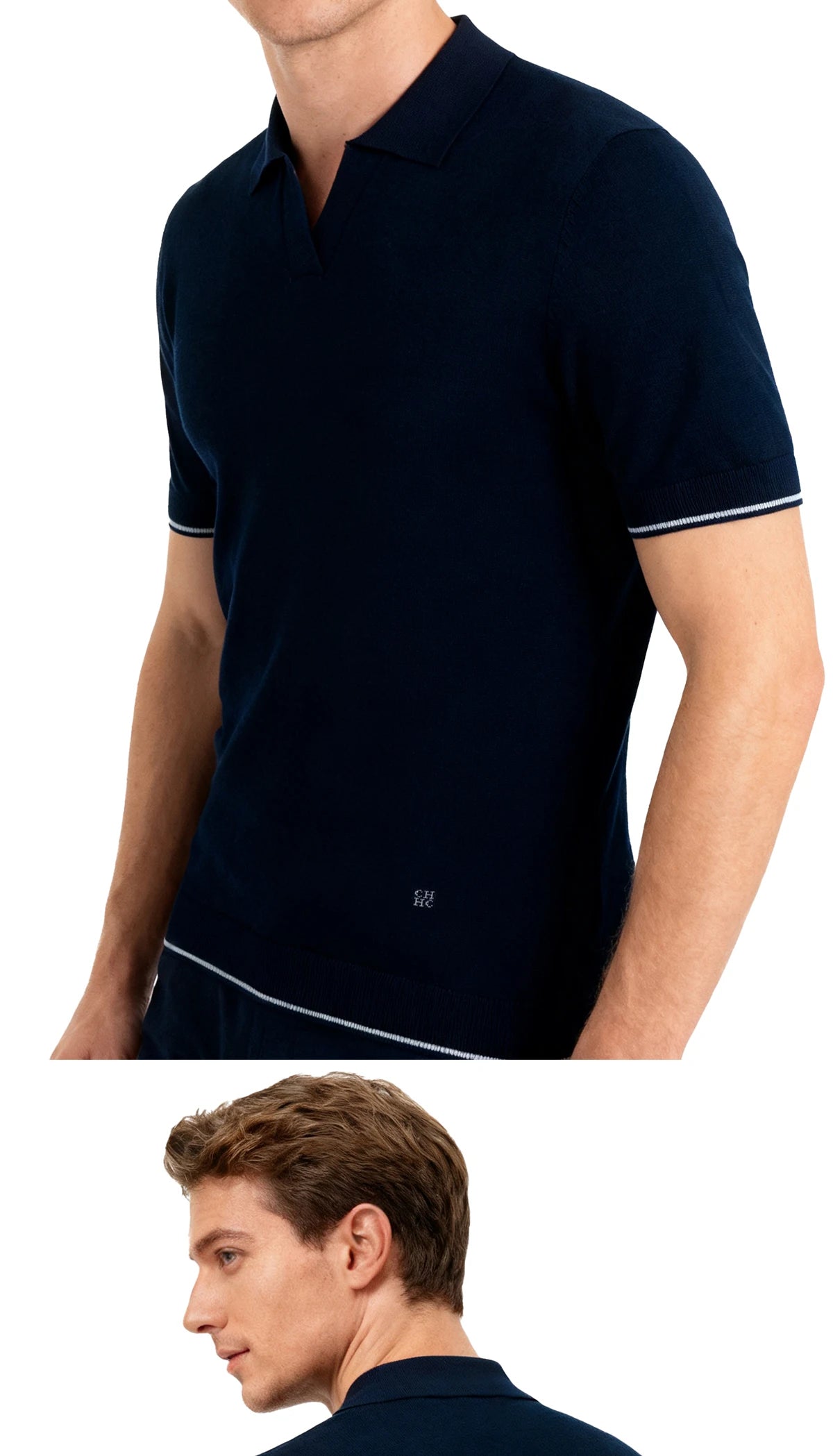 CHCH Stripe Knit Polo Men's Shirts Summer New Slim Solid Color Breathable Turn-Down Collar Business Short Sleeve Polo Tops
