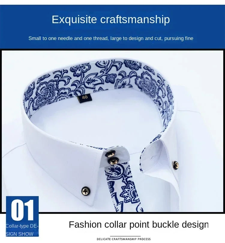 Men's Cotton Shirt Formal Business Collar Dress Shirts Long sleeve Spring Autumn Casual Wear Slim Fit Social Black Blue White
