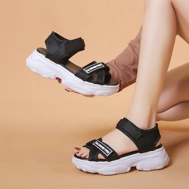 Sports Sandals For Women 2025 Summer New Flat Student Korean Thick-soled Casual Beach Sandals