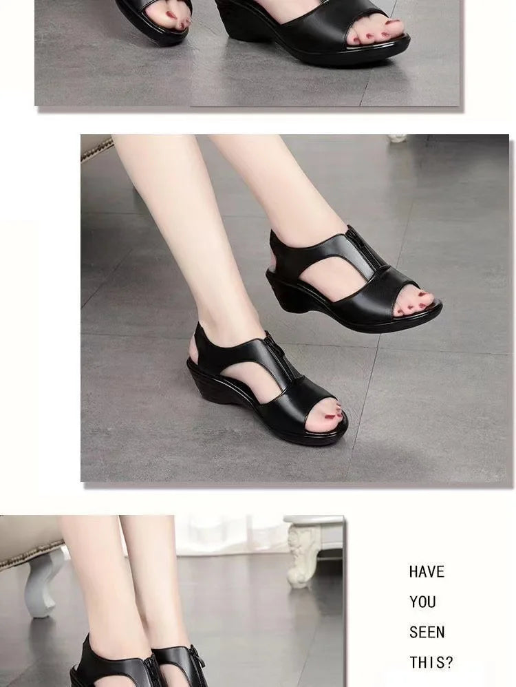 Zipper Wedge Sandals Plus Size 2024 Summer Women Sandals Flat Women Shoes  Ladies Roman Sandals