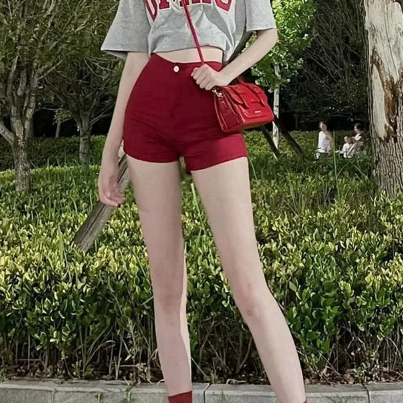 Women's Denim Shorts Summer Red Jorts Female Short Jeans Pants Aesthetic Outfits Fashion Clothing 2025 New In Youthful Luxury XL
