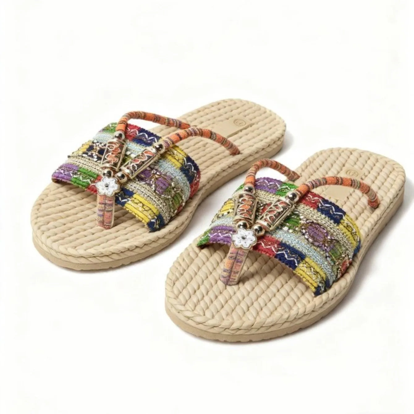 2025 Women Slippers Outdoor Handwoven Shoes Women Large Size Bohemian Ethnic Flat Sandals Fashion Beach Slippers Slides Women