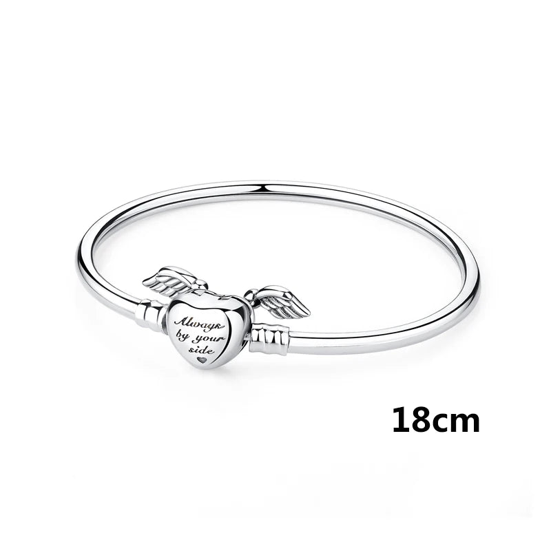 Original 925 Sterling Silver Bracelets Bangles Love Family Friends Heart Charms Beads Bangle For Women DIY Luxury Jewelry Gift