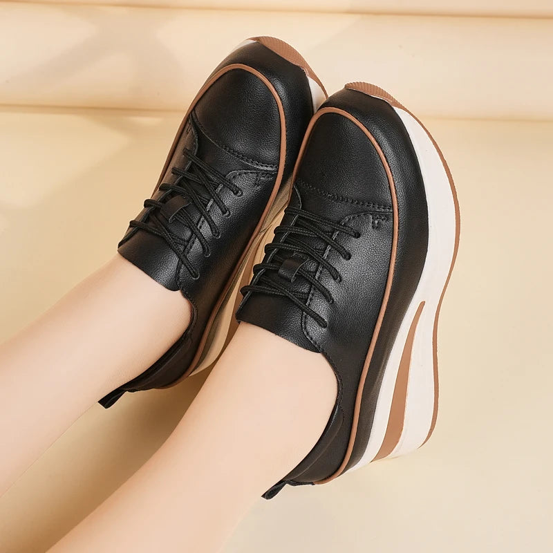 Four Seasons New Style Wedge Heel Height-Increasing Casual Women's Shoes, Versatile Thick-Soled Women's Non-Slip Single Shoes for Spring and Autumn, White Shoes