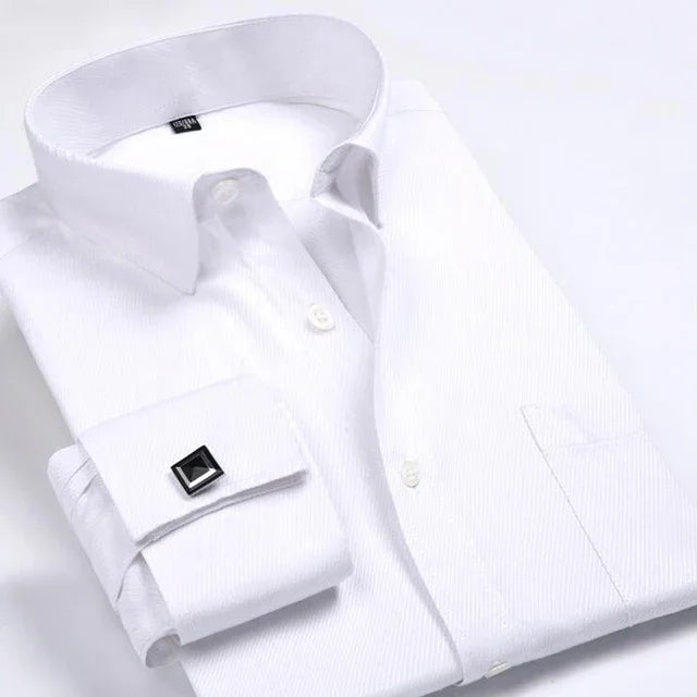 Men's Classic French Cuffs Solid Dress Shirt Formal Business Standard-fit Long Sleeve Office Work White Black Yellow Social Shir