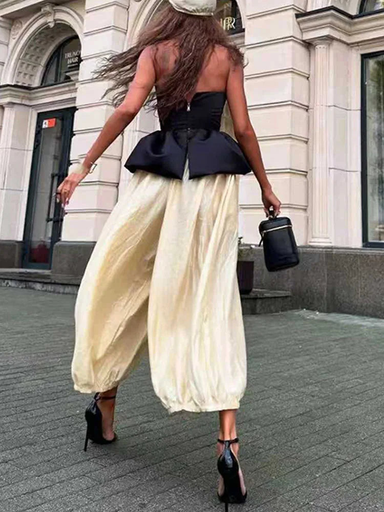 Ladies Sexy Strapless Top And Pants Two Piece Set New Summer Off Shoulder Slim Fit Party Suit Elegant Temperament Solid Outfit