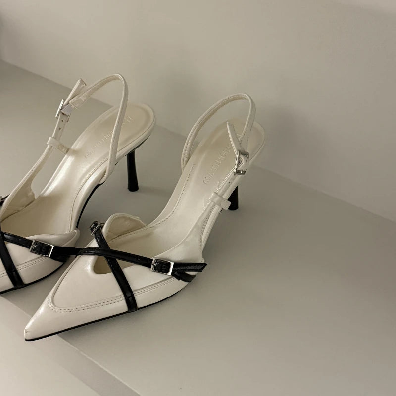 2026 New Women's Sandals Fashionable Buckle Designer Summer Elegant Pointed Toe High Heels Outdoor Banquet Open-Heel Shoes