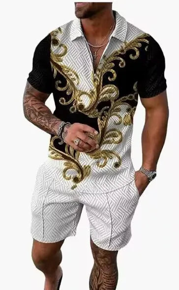 Men's Polo Tracksuit Set Summer Fashion Men Short Sleeve Zipper Polo Shirt&Shorts Set for Men Casual Streetwear 2 Piece Suit