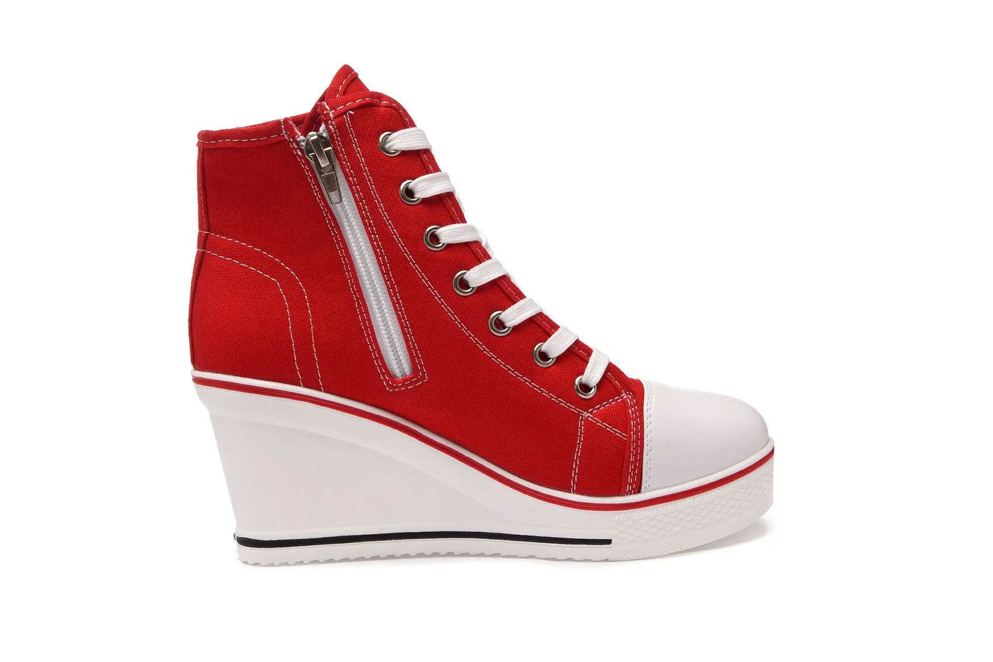 Wedge Heel Casual Shoes for Women New Canvas Shoes Side Zipper High Heel Lace Up Shoes Woman's Heightening Platform Sneakers