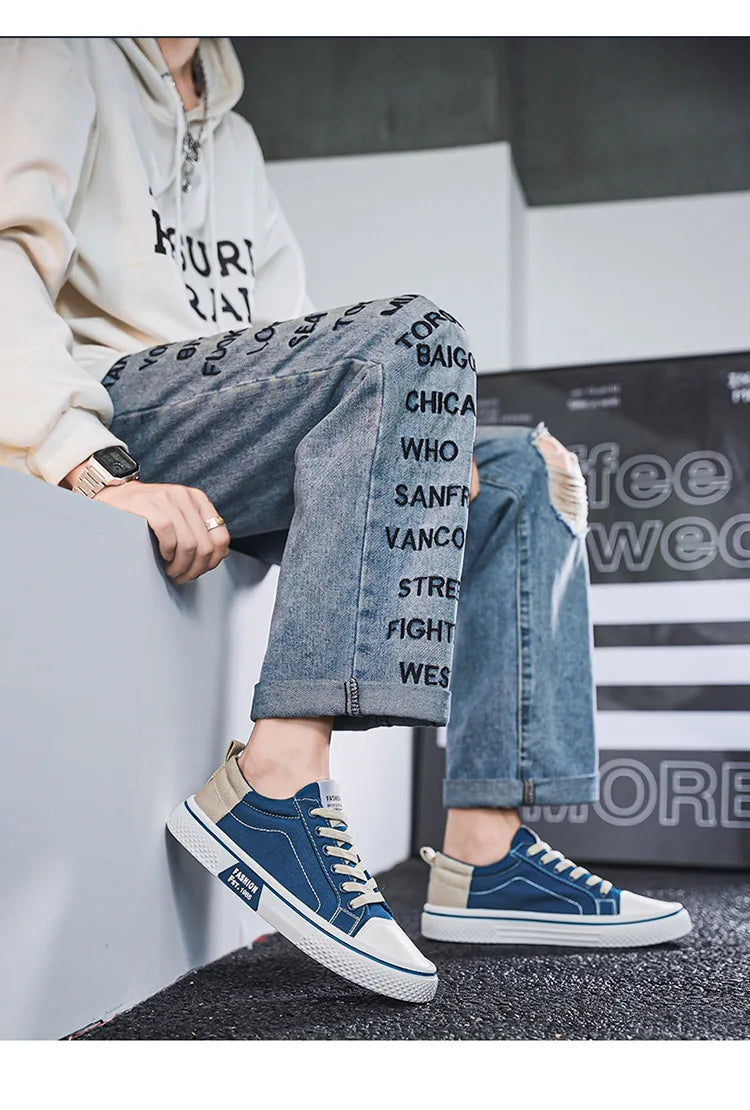 Mens Breathable Canvas Skate Shoes Soft Sole Casual Sneakers Trendy Versatile Lightweight Non-Slip Slip-On Sports Footwear 37-48